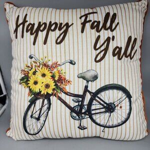 Happy Fall Yall Pillow Bicycle Orange 18x18"